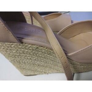 Espadrill womens platform wedge sandals pink beige leather size 8 ankle strap